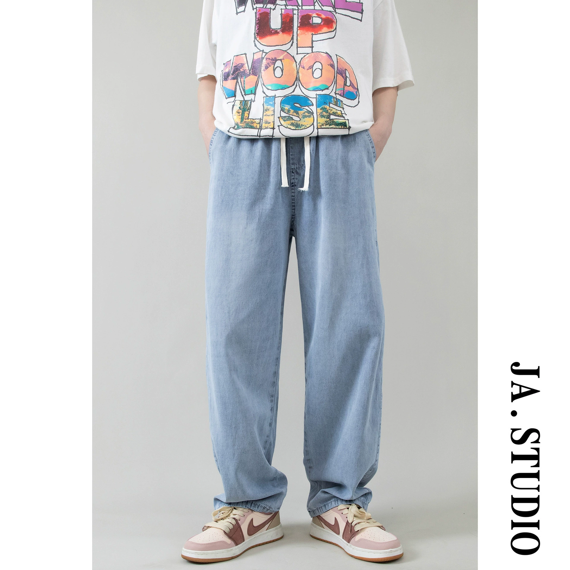 Джинсы прямые брюки с широкими штанинами повседневные American High Street Мужские широкие брюки свободные летние Tide бренд A Generation of hair