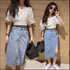 Summer summer clothing, children's set, doll, denim skirt, children's clothing, internet celebrity, suitable for teen, western style