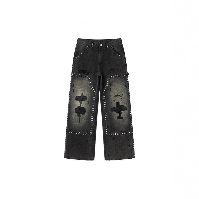 2025 High Street Style Japanese Handmade Rivet Ripped Logging Pants