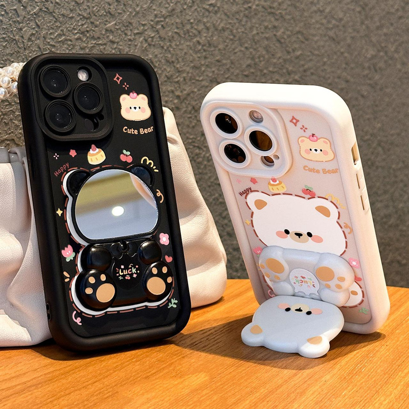 适用iPhone16ProMax小熊镜子华为oppo小米vivo苹果17手机壳新款套|undefined