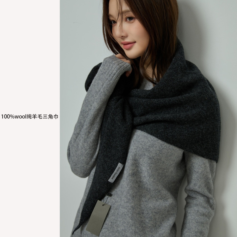 100%wool纯羊毛三角巾披肩女外搭2025新款高端围巾极简轻奢高级感|undefined