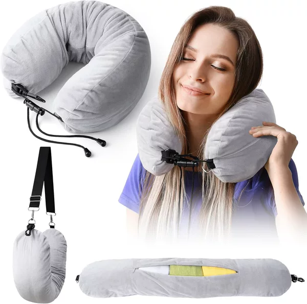 Travel Fluffy Neck Pillow Can Store Extra Luggage Adjustable U-Shaped Aircraft Pillow Crystal Pillow No Filling