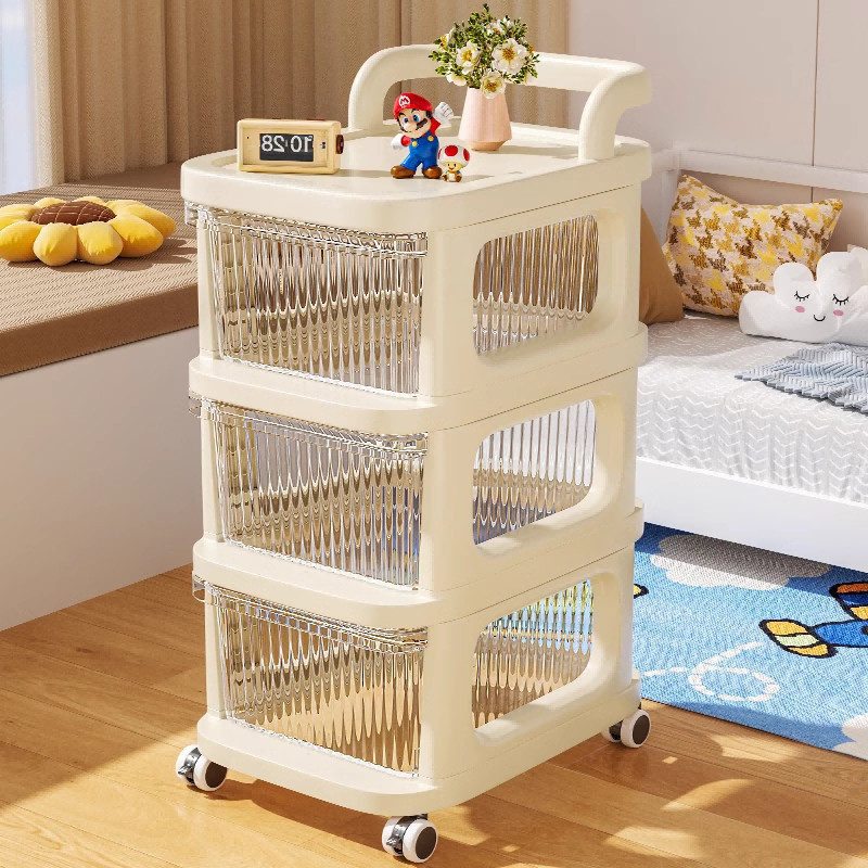 トロリースナッククリームスタイル収納ラック床置き可動赤ちゃんのおもちゃ収納ラックベビー用品収納キャビネット|undefined
