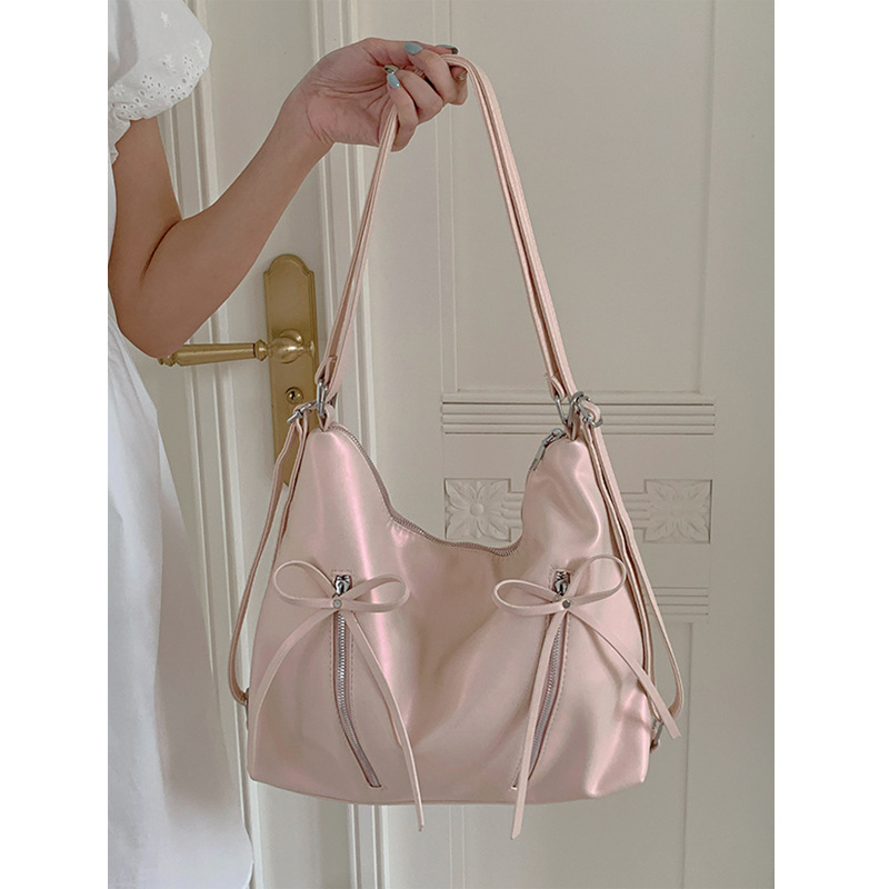 Ruksak u obliku mašne za žene 2024., nova trendi korejska platnena torba, ležerna, velikog kapaciteta, s jednim ramenom i leđima_voghion.com