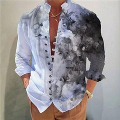 国境を越えた対外貿易独立駅秋のホットタイプの男性シャツヨーロッパコードファッション3d水墨プリントカジュアル立襟長袖