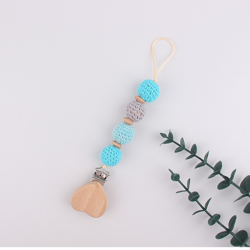 Productos para bebés Apaciguar la cadena de chupete de haya, clip de hilo de ganchillo, bola de lana, anti-caída de cadena, temu shein transfronterizo