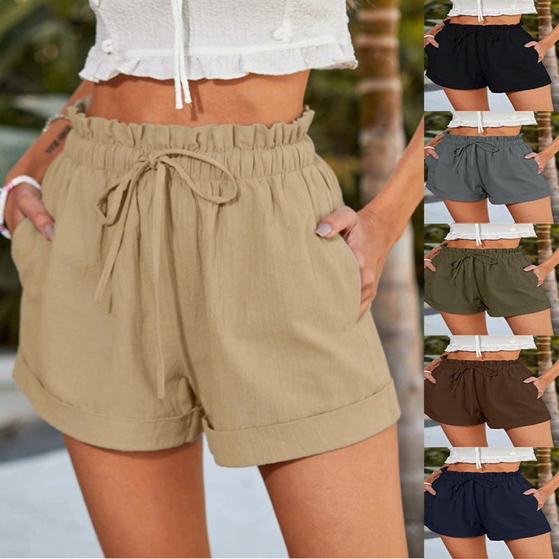 European and American 2023 Summer New Cross-border Women's Clothing Amazon wish Foreign Trade Solid Color Loose Casual Fashion Shorts Women European and American 2023 Summer New Cross-border Women's Clothing Amazon wish Foreign Trade Solid Color Loose Casual Fashion Shorts Women