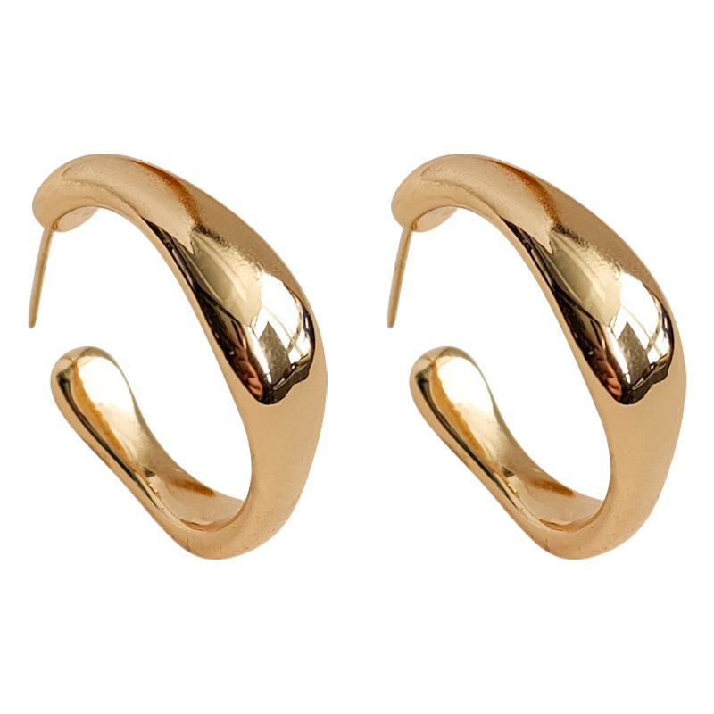 High-end minimalist geometric plain ring design earrings French simple metal glossy all-match earrings earrings for women