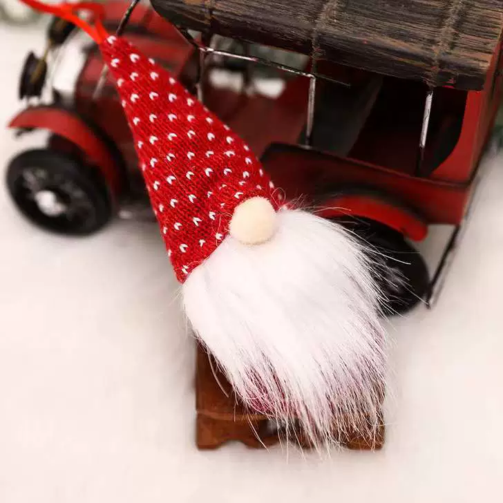 Knitted Christmas doll pendant, faceless gnome ornament, 6.4 cm, lightweight
