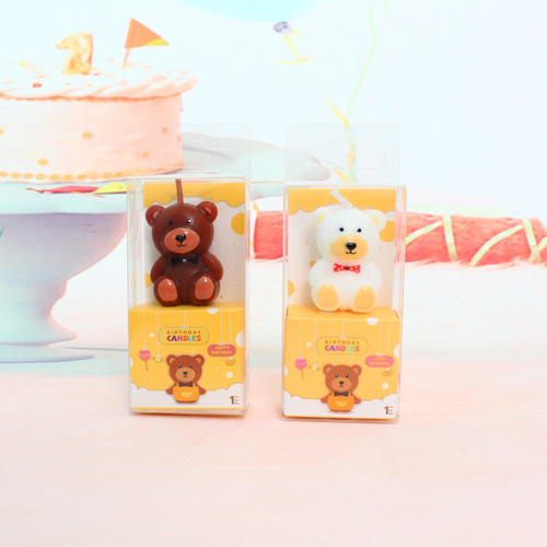 Manufacturer wholesale Korean birthday candle cake baking decoration cartoon brown teddy bear 3 pack bear candle