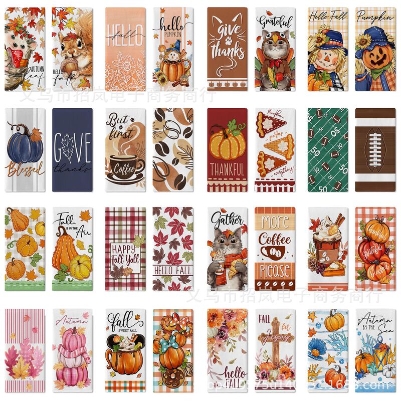 Temu Hot Sale Kitchen Towel Autumn Pumpkin Maple Leaf Squirrel Tea Towel Bathroom Beach Home Farmhouse Decorative Towel
