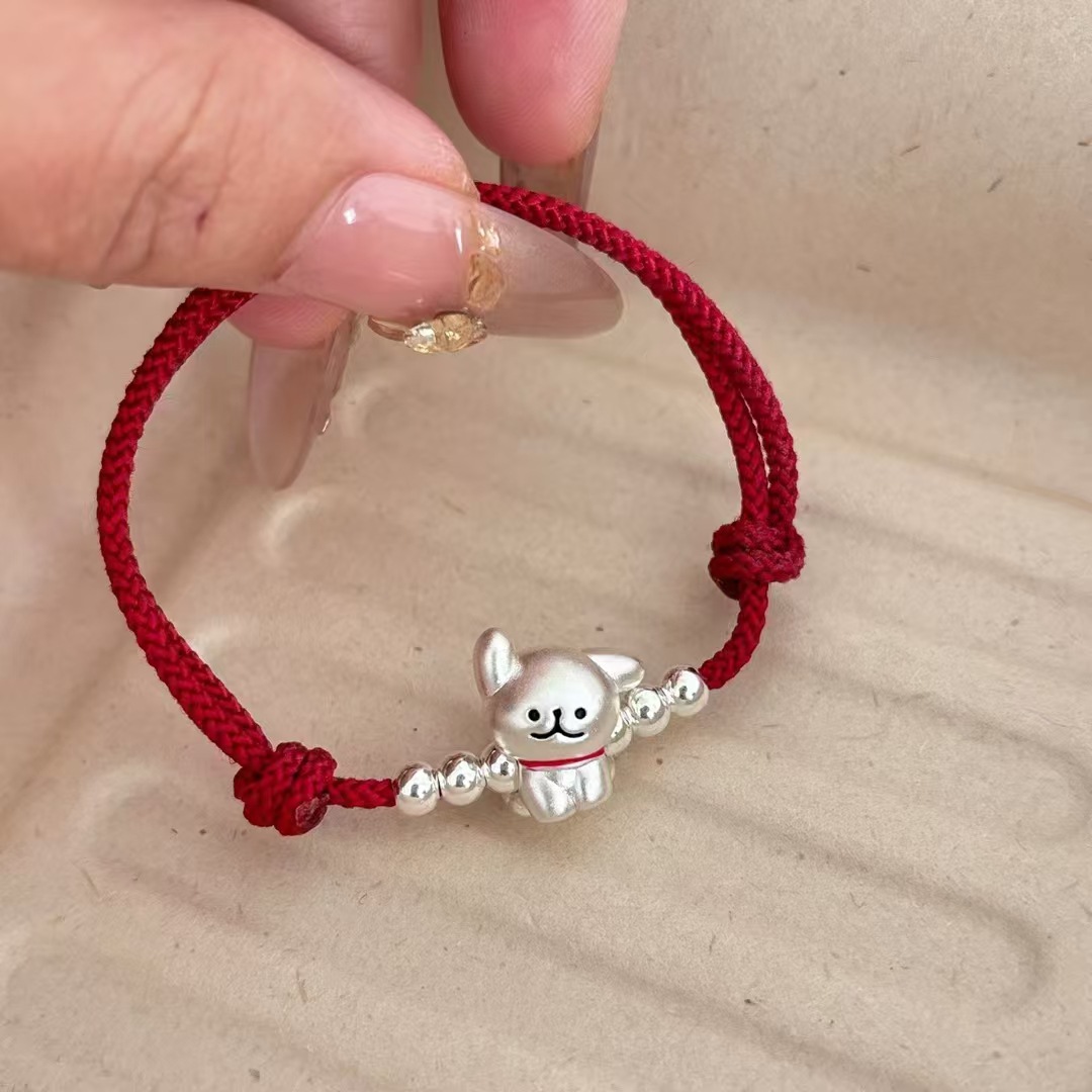 라인 강아지 빨간 밧줄