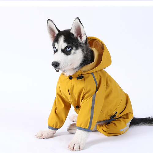 Cross-border new traction dog four-legged raincoat waterproof large, medium and small dog pet raincoat for going out on rainy days