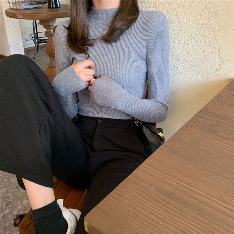 温柔风套头半高领毛衣紧身长袖针织打底衫女秋季2025新款显瘦上衣|undefined