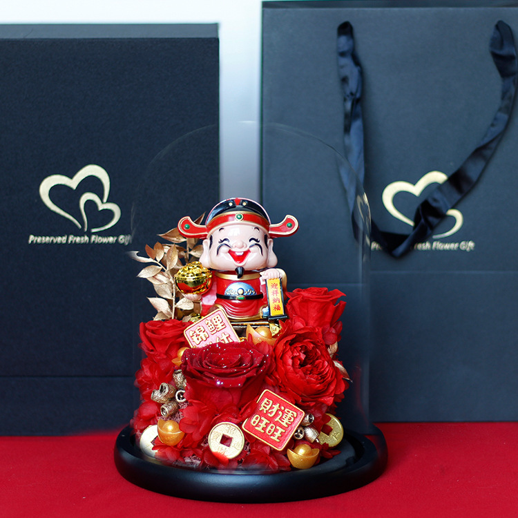 Las personas ricas gastan dinero en el domo de cristal del Dios de la Riqueza, flores de rosa al por mayor como regalo para niñas en el 520, bola de cristal de flores eternas, flores hechas a mano.