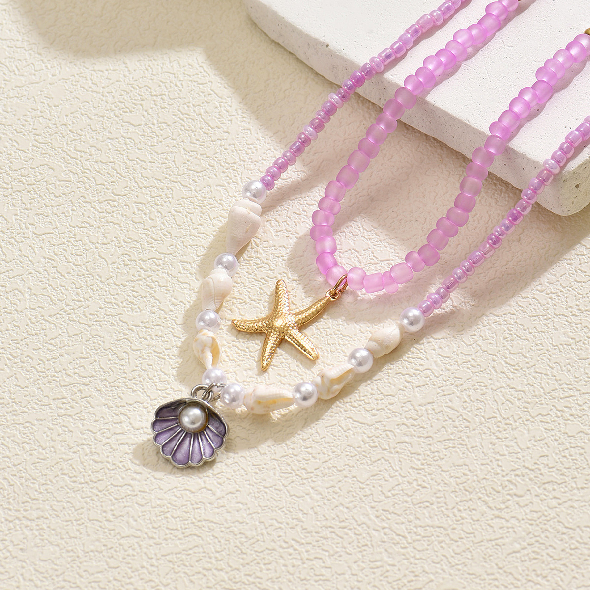 Sweater Accessories Hot Selling Fashion New Beautiful Ins Style Shell Alloy Choker Purple Rice Beads Layered_voghion.com