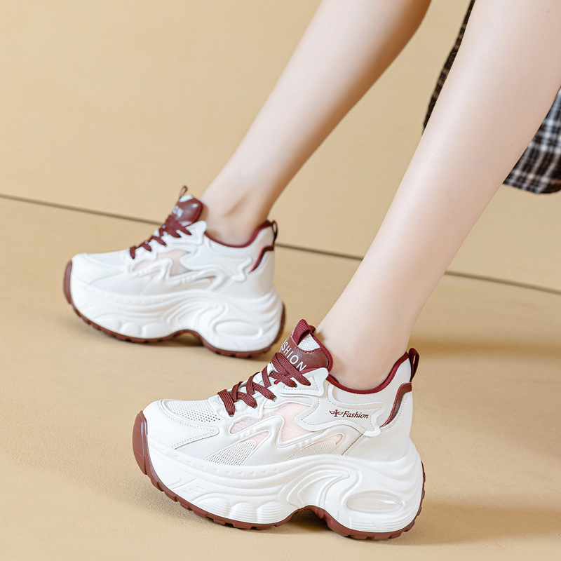 2026 Spring and Summer New Thick-Soled Dad Shoes for Petite Individuals, Wedge Heels with 9cm Internal Height Increase, Casual Sports Mesh Shoes