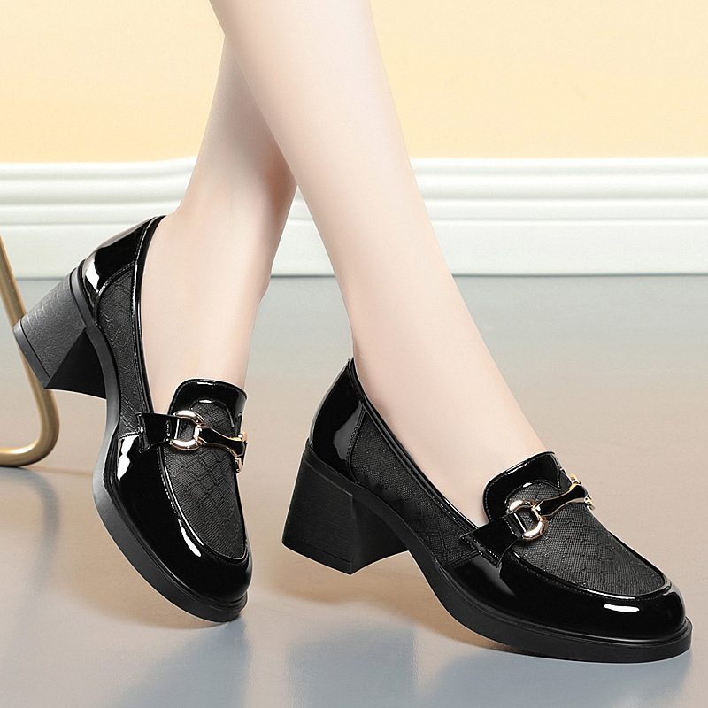 Women's Chunky Loafers With Square Heels And Breathable Leather_voghion.com