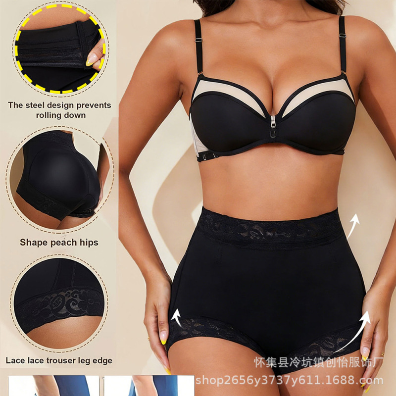 Customized European and American Style High-Waisted Tummy Control Shapewear Panties with Lace Trim for Women