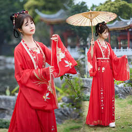 原创春夏喜庆中国红重刺绣对襟齐腰襦裙大袖三件套汉服中国风