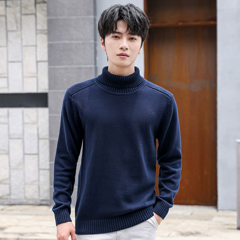 Осенне-зимний трендовый Однотонный свитер с высоким воротником, Мужская Корейская версия, Свободный пуловер, рубашка в бутылках, Простой повседневный мужской свитер