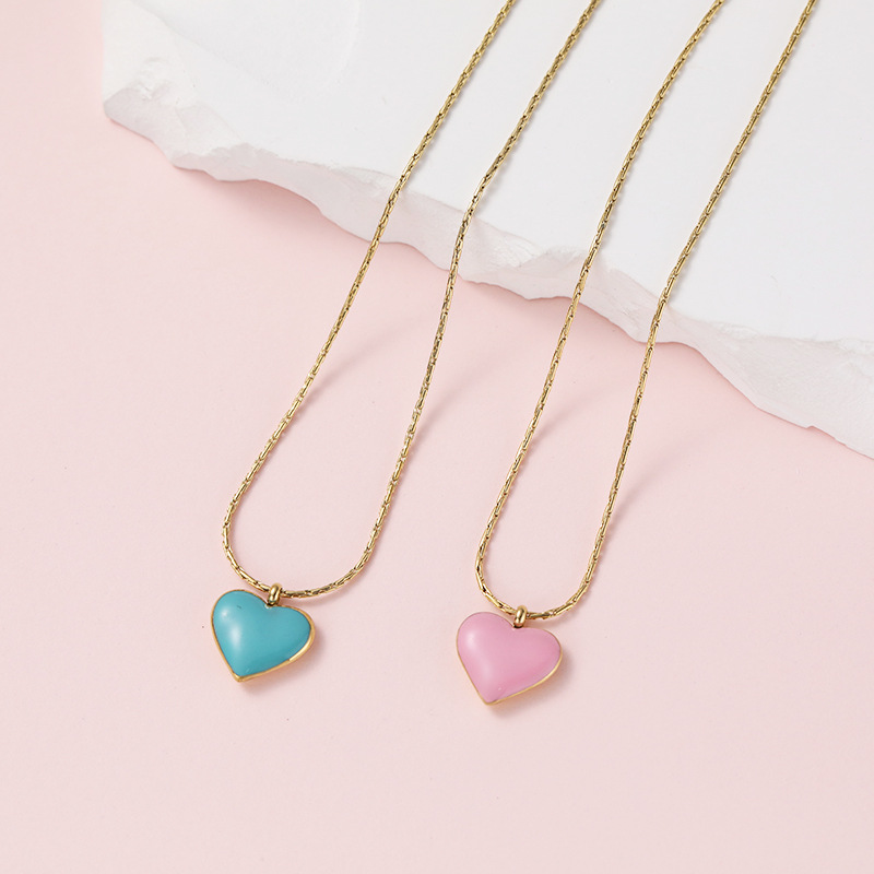 Fashion Heart Shape Titanium Steel Enamel Plating Pendant Necklace_colorza_2