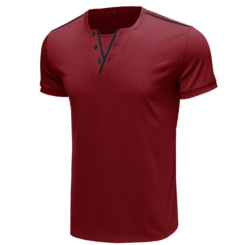 T-shirt uomo scollo a v maniche corte stile casual estivo_voghion.com