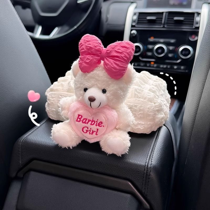 Caja de toallas de automóvil reposabrazos asiento de automóvil caja de dibujo de cartón decoración adorable oso caricatura en línea para mujeres image 7