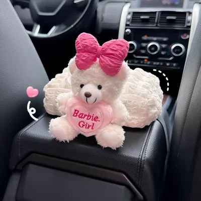 Car Tissue Box Armrest Box Car tissue box/set - white-bear-bow-heartarmrest-puff-tissue-box