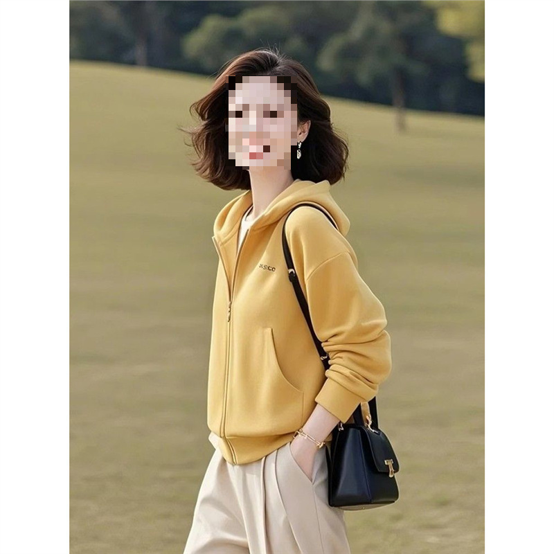 短款2025外套洋气连帽漂亮新款女早春卫衣减龄百搭黄色显瘦小个子|undefined