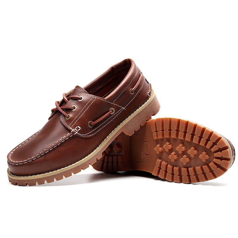 First-Layer Cowhide High-End Low-Top Classic Sailing Shoes, Non-Slip and Wear-Resistant, British-Style Genuine Leather Casual Shoes for Men, Factory Wholesale