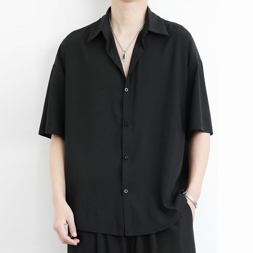 Ice silk short-sleeve summer fashion brand men's casual jacket, high-end, cool and stylish black shirt, thin, loose type