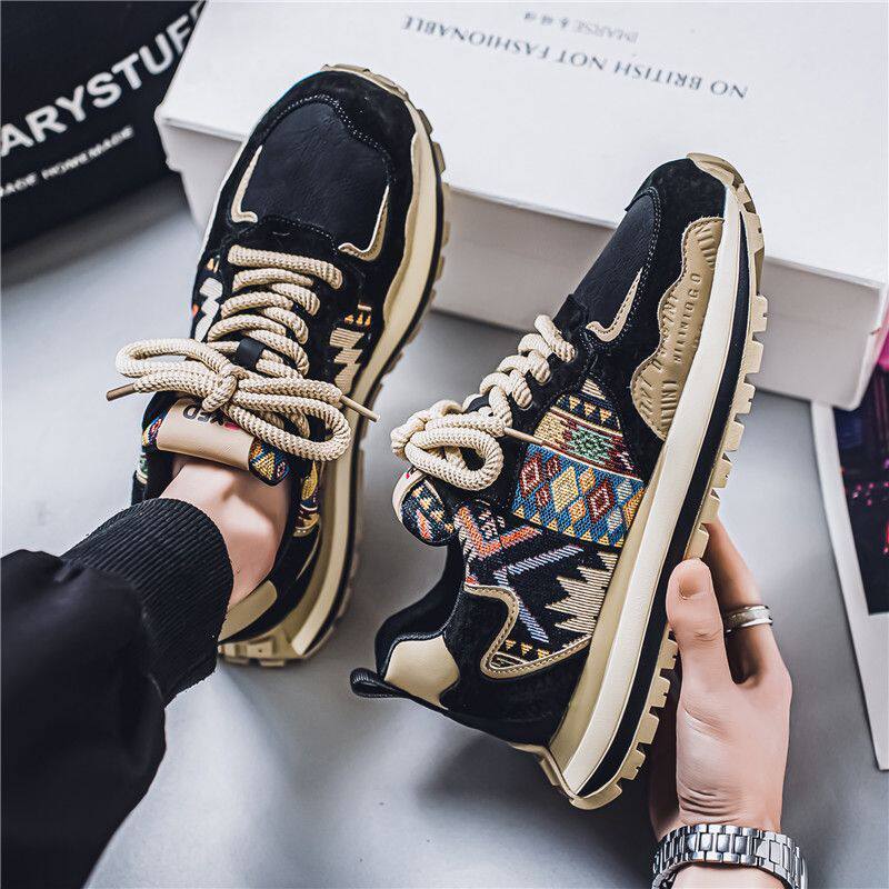 Giày thể thao nam sneaker phong cách bố già, đế dày tăng chiều cao, thân vải thoáng khí, buộc dây — KC002 màu be, KC002 màu đen, KC002 màu đỏ