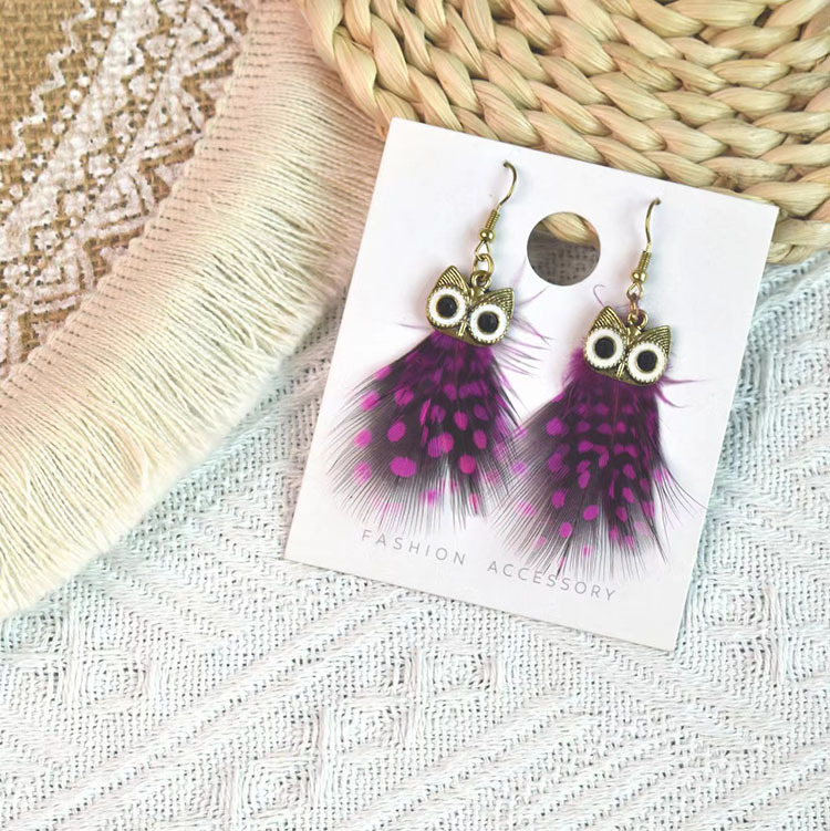 6g Weight Alloy Ear Needle Material Drop Earrings Classification 1 Pair Quantity Casual Occasion Alloy Material Owl Pattern Women's Gender Plating Design Ethnic Style Style 1 Pair Ethnic Style Owl Plating Alloy Feather Drop Earrings 15
