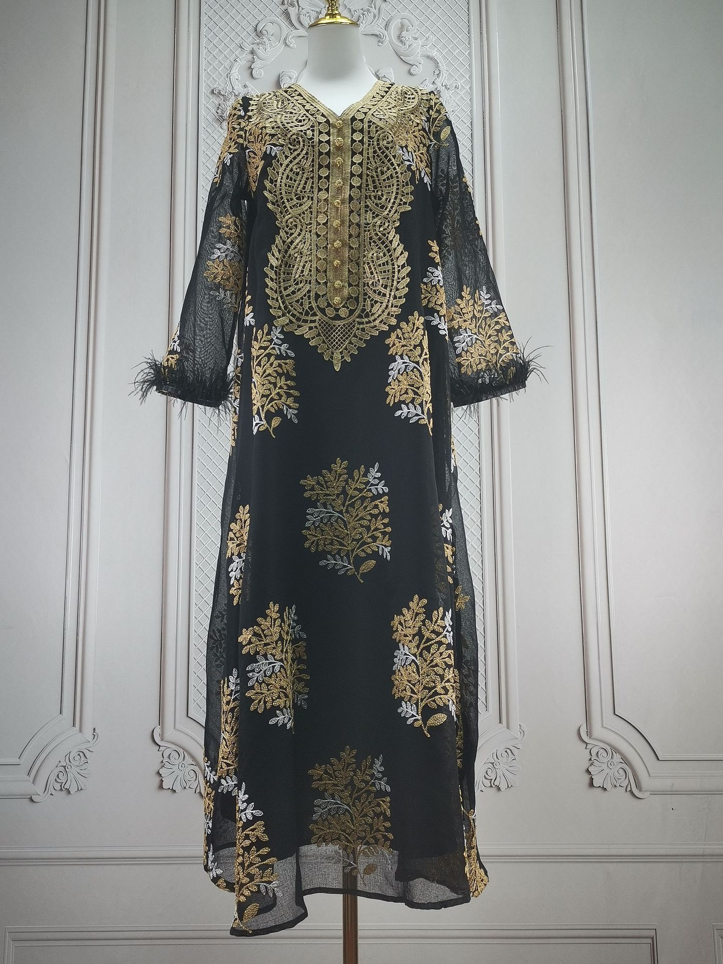 Damenbekleidung Bestickte muslimische Roben Arabische Kleidung Kleider_voghion.com