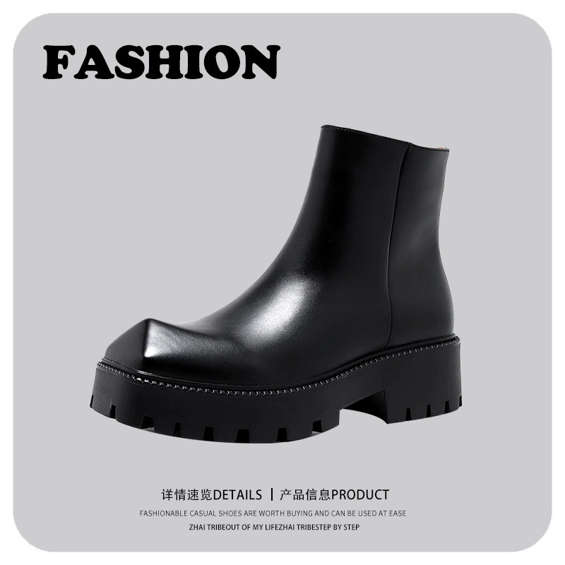 Европейские и американские уличные Молодежные уличные Пригородные Ботинки Челси, осень 2022, новые ботинки Martin с квадратной головкой и толстой подошвой в Корейском стиле