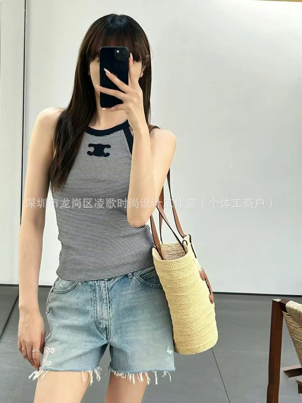 深セン南友婦人服25夏新作CE凱旋門刺繍ストライプ配色アメリカンスタイルベスト痩身タイトフィット|undefined
