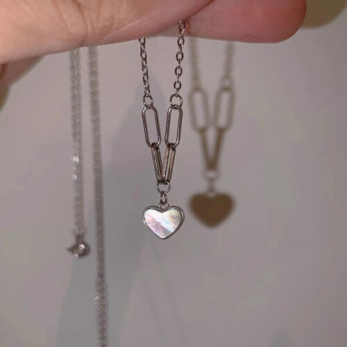 ins popular shell heart pure silver necklace clavicle chain women's small simple  summer new fashion gift 