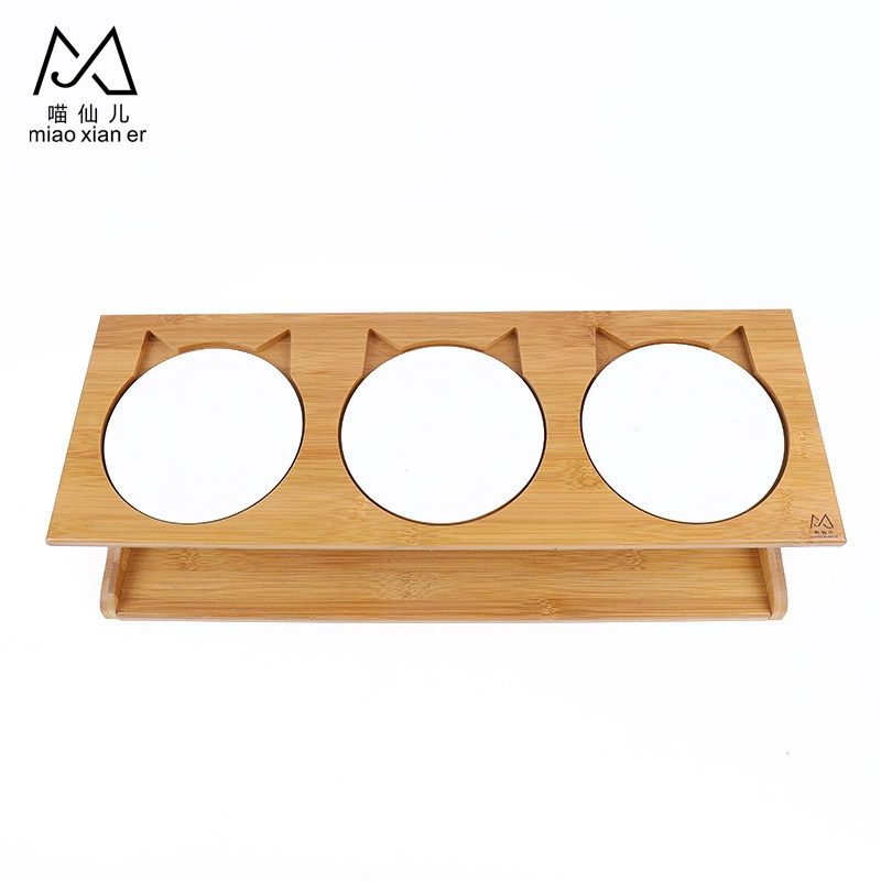 Meow Fairy Pet Bowl кошка миска для собак керамическая миска Три Миски Скошенные Домашние животные из цельного дерева обеденный стол оптом