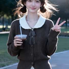 秋冬韩系温柔风巨好看的翻领针织衫小个子穿搭减龄漂亮上衣潮百搭