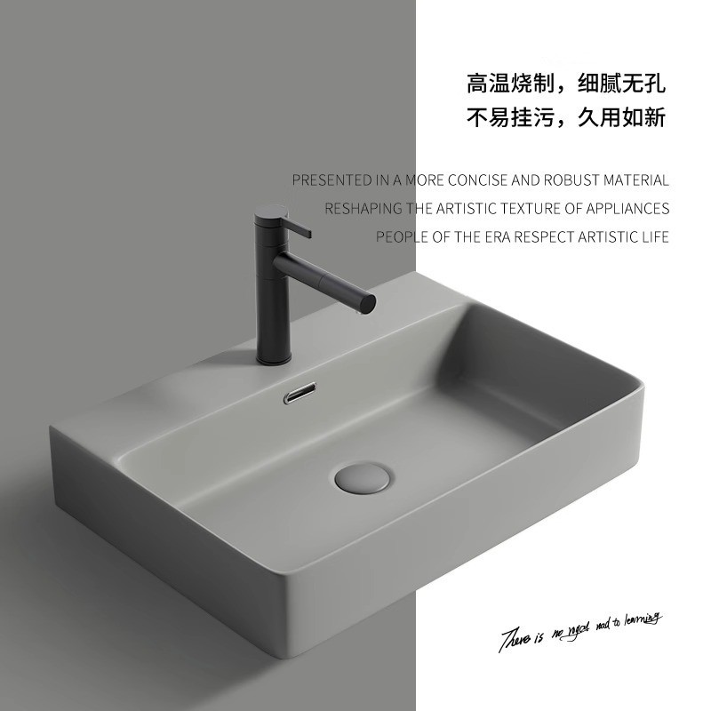 Mesa nórdica cuenca gris lavabo cuadrado de cerámica del hogar lavabo de gran tamaño lavabo único lavabo Baño