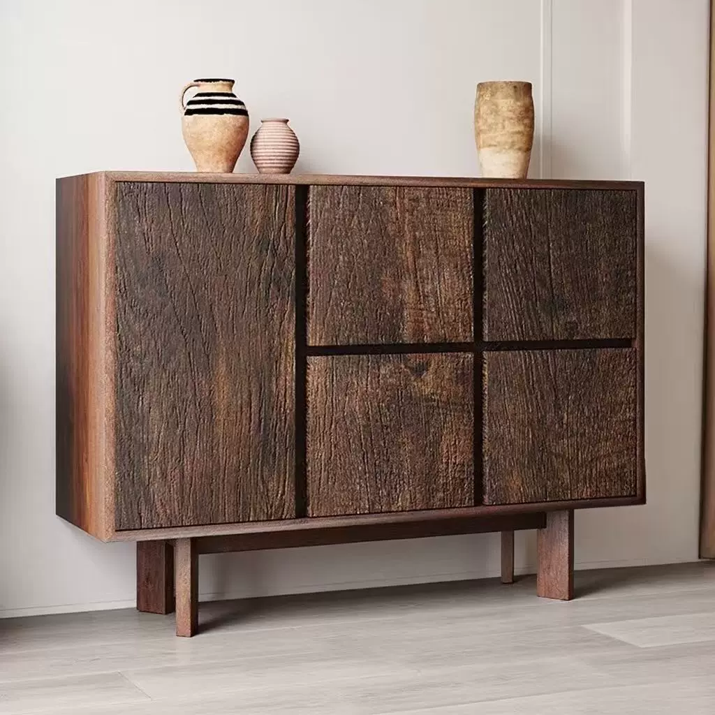 侘寂风实木餐边柜老榆木家用茶水柜客厅中古风玄关柜民宿装饰柜