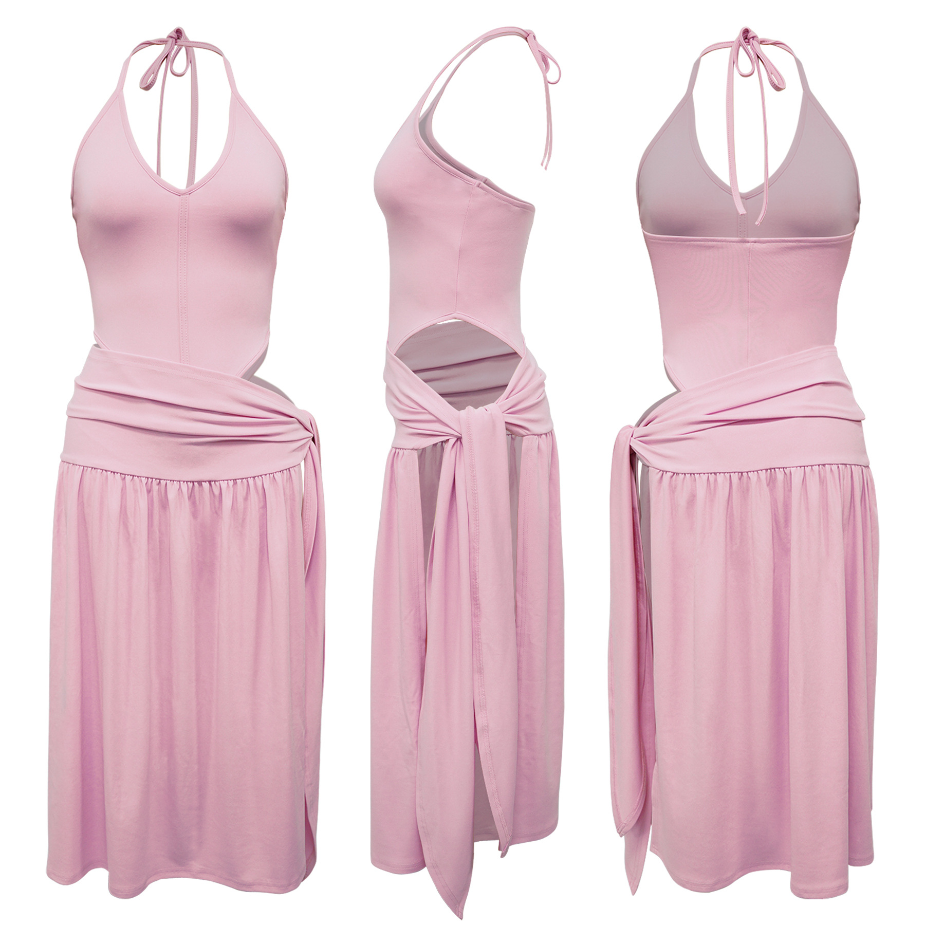 Women's Sexy Slit Half Skirt Set Solid Color Lace Up_ecoleips.com