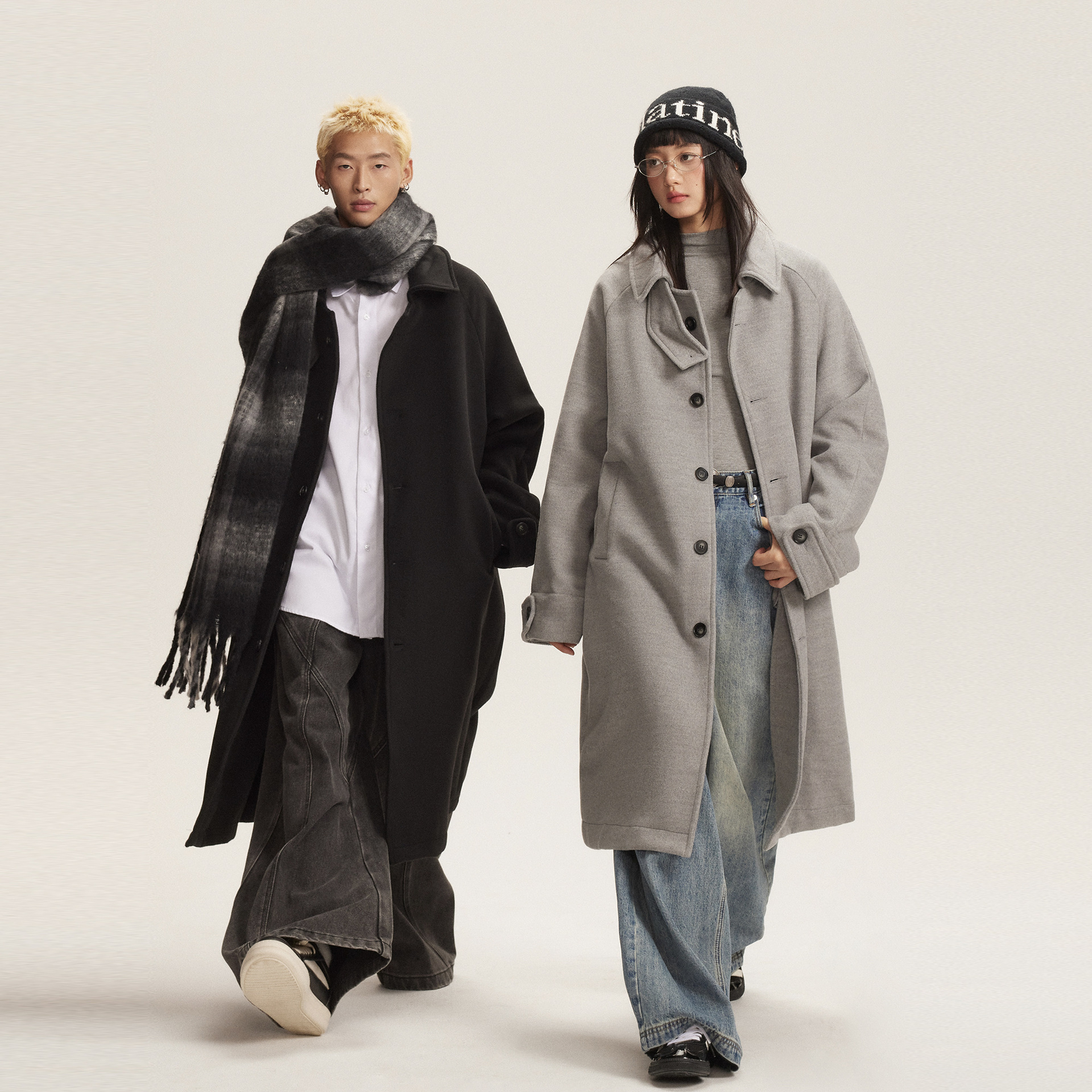 CATTEE秋冬メンズミドル丈ウールコート、高級感がありハンサムでゆったりとしたカジュアルな韓国風スーツ風ウインドブレーカージャケット