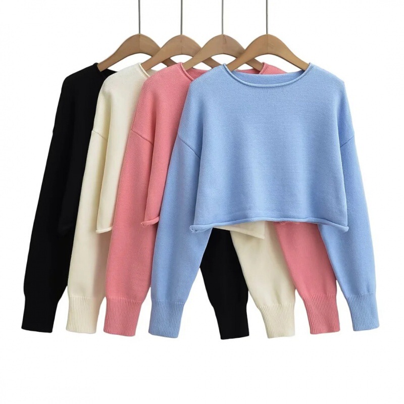 European and American autumn and winter gentle style curling loose round neck off-neck pullover knitted sweater early autumn new knitted top