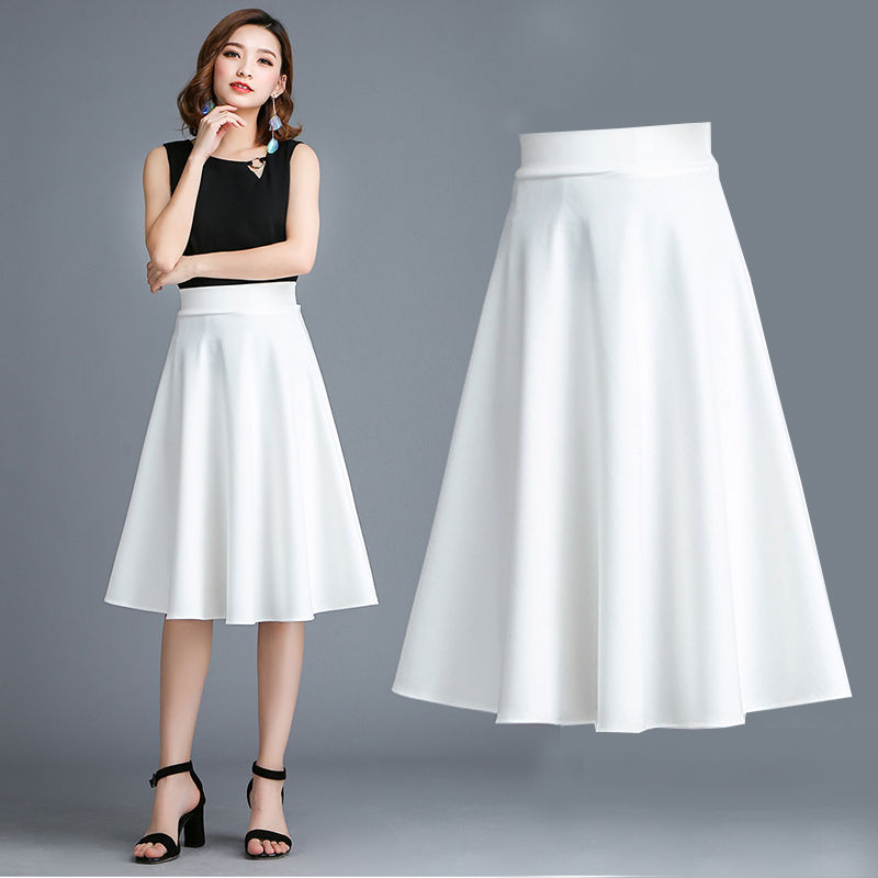春秋白色半身裙中长款字裙妈妈显瘦喇叭广场舞裙小个子百搭裙子