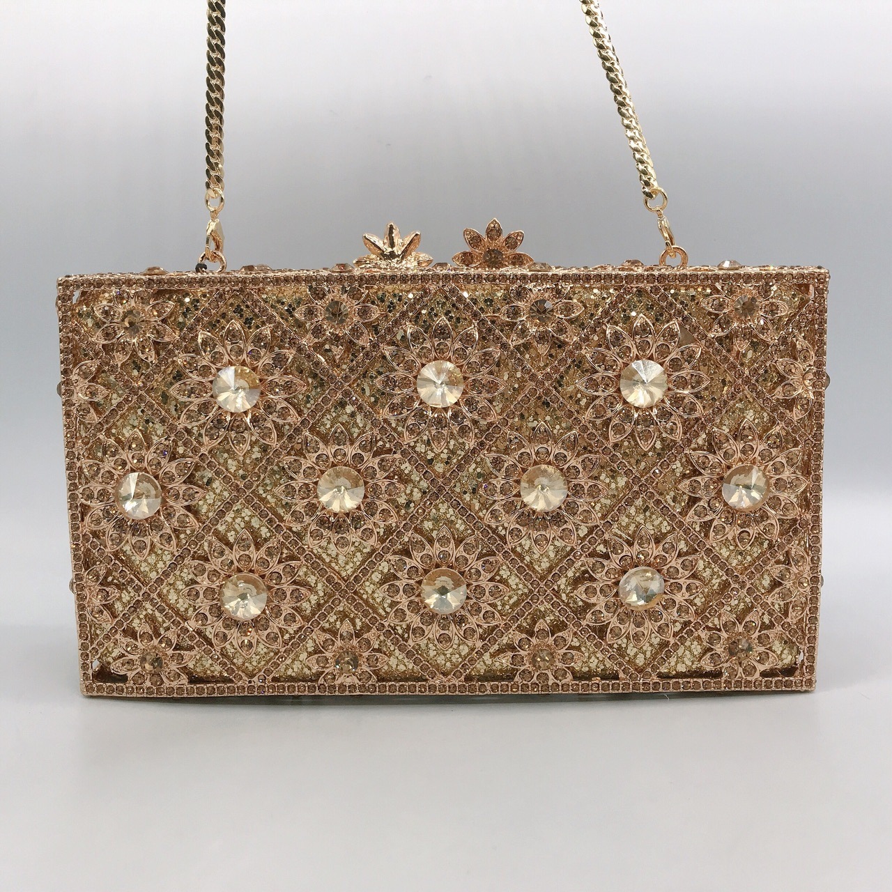 * girasol bolsas de cena de diamantes de diamantes de travesía europea y americana vestido de fiesta de mano caja cuadrada horizontal embrague femenino