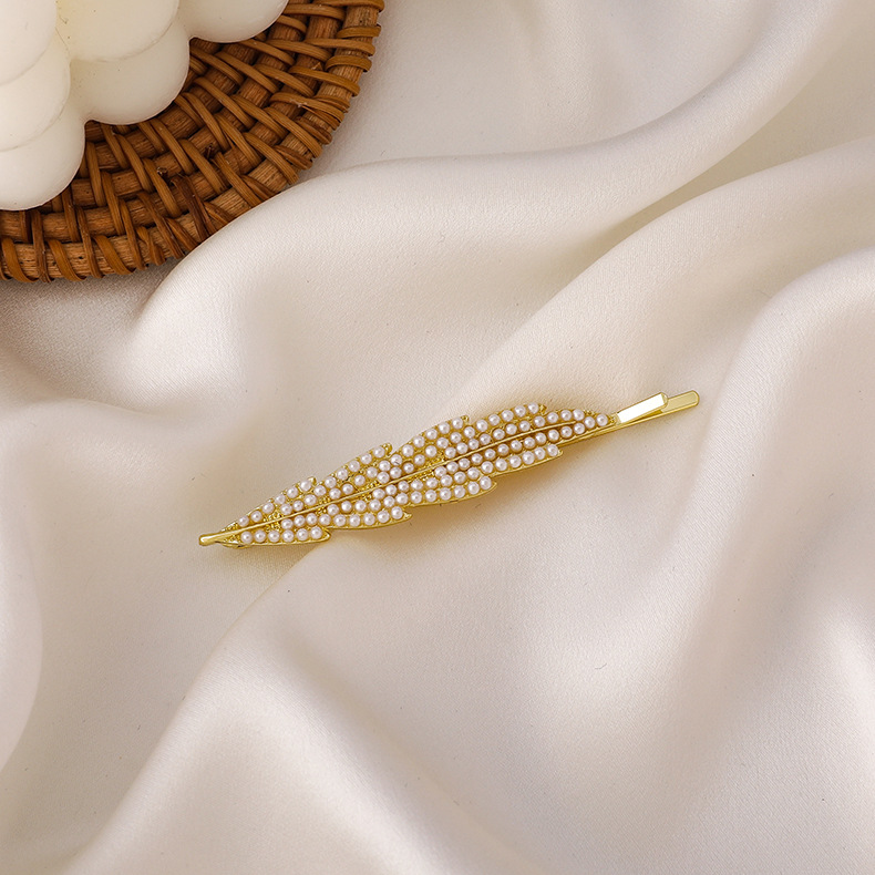 Fashion Feather Leaf Pearl Rhinestone Side Clip display picture 7