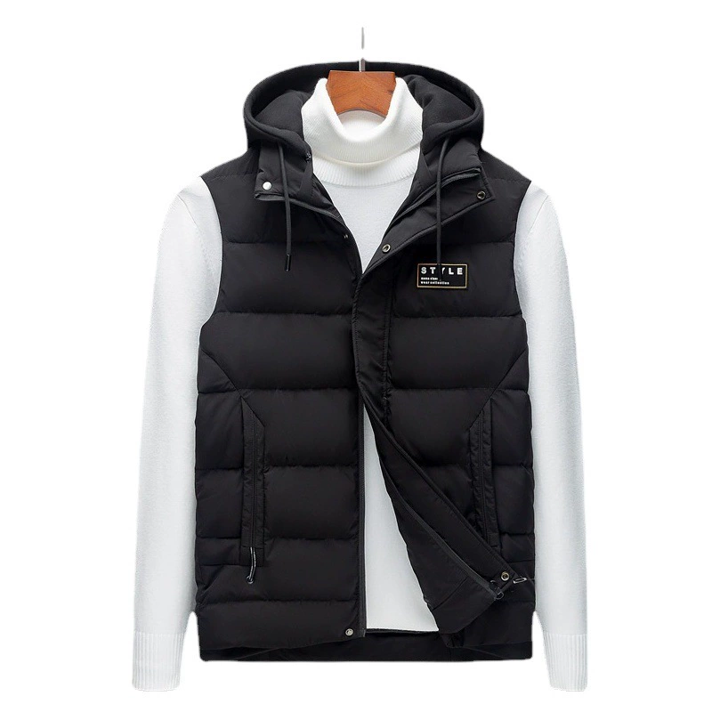 Зимний мужской повседневный жилет, зимний кардиган на молнии с капюшоном, Молодежная модная Толстая однотонная мужская оптовая продажа