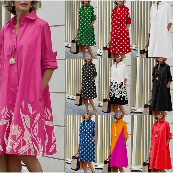 Autumn 2022 European and American Amazon wish AliExpress printing simple long dress sleeve dress